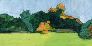 AUTUMN IN GREENWICH PARK. Oil on board, 15.5 x 30.5cm framed. Available for sale