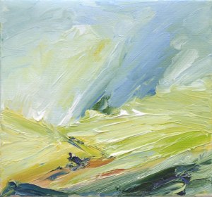 CALIFORNIAN SUMMER. Oil on canvas over board, 15 x 16cm, framed 20 x 21 x 6cm. Available for sale