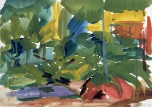 OUR GARDEN. Watercolour on paper, 65 x 80cm, glazed + frame. Available for sale