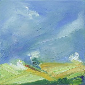SPRING LANDSCAPE. Oil on canvas 20 x 20cm glazed, framed 33 x 33 x 2.5cm. Private collection