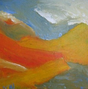 SUMMER LANDSCAPE SCOTLAND. Oil on canvas, 20 x 20cm plus frame. Private collection