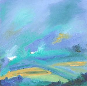 SUNRISE. Oil on canvas over board, 45 x 45cm, framed 62 x 62cm. Available for sale