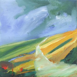 THROUGH THE LANDSCAPE II. Oil on canvas, 33 x 28cm, framed 35 x 30 x 7.5cm. Private collection