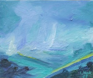 TOUCH OF SPRING ON DEESIDE. Oil on board, 38 x 38cm, framed 52.5 x 52.5cm. Available for sale