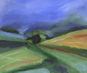 TOWARDS MOUNT KEEN. Oil on card, 26 x 32cm, glazed + frame. Private collection
