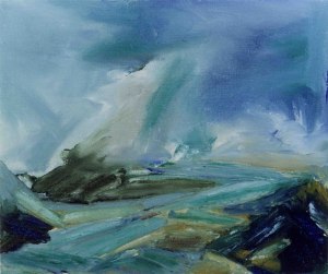 WINTER ON DINNET MUIR. Oil on canvas over board 26x32cm framed 50x55cm. Private collection